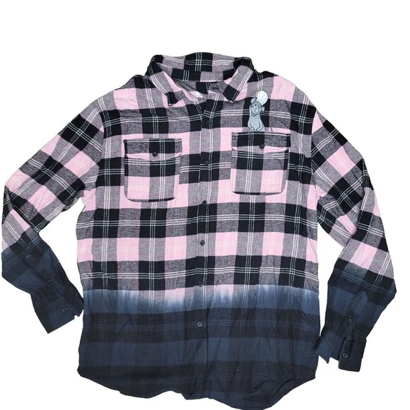 Disney Ratatouille Plaid Button-Up Shirt With Remy Embroidery Size L Pink black - Picture 7 of 8